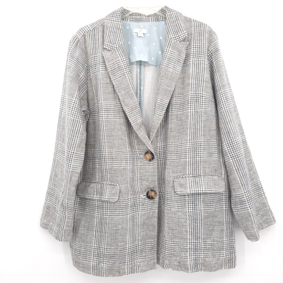 J. Jill Jackets & Blazers - J. Jill linen-blend Blazer Women Medium Grey Plaid Two Button Boyfriend Jacket